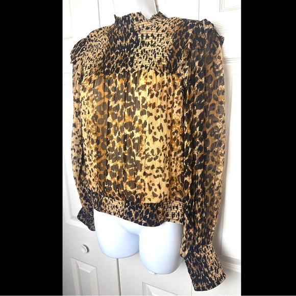 New FREE PEOPLE Roma Ruffle Blouse Top Shirt Leopard Animal Print Semi Sheer NWT - Picture 4 of 15